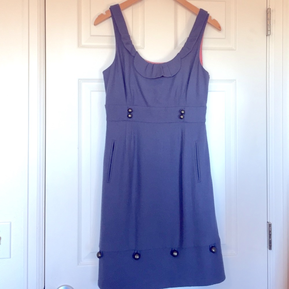 anthropologie dress with brass buttons, pockets